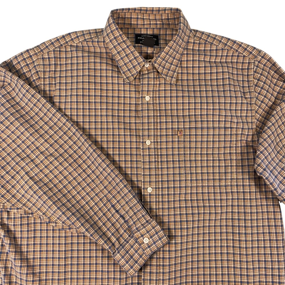 VTG Ralph Lauren Polo‎ Jeans Co Button Down Shirt XXL Blue Plaid Casual Preppy